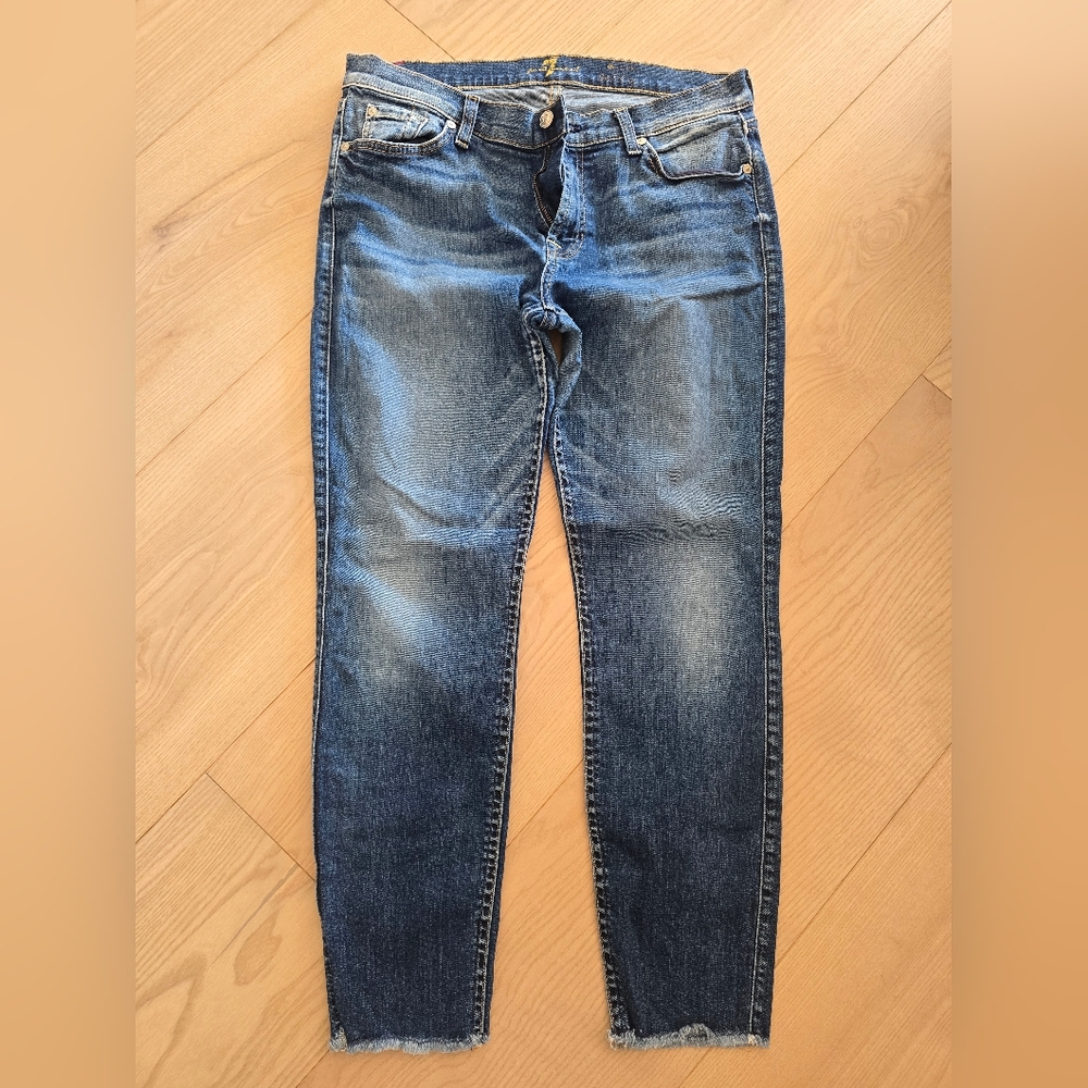 7 For All Mankind Women's The Skinny Ankle Slim Fit Denim Jeans Size 32 Raw Hem